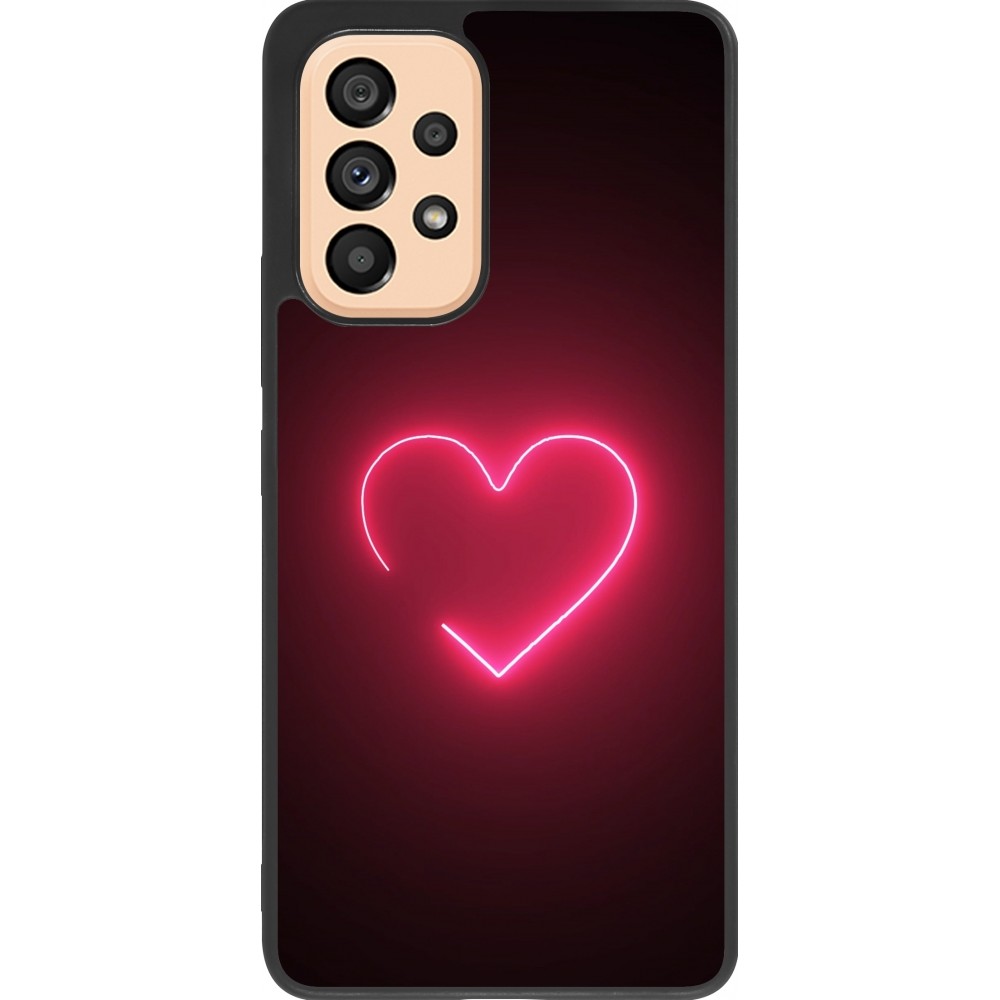 Coque Samsung Galaxy A53 5G - Silicone rigide noir Valentine 2023 single neon heart