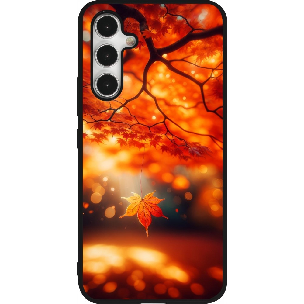 Coque Samsung Galaxy A54 5G - Silicone rigide noir Automne Magique Orange