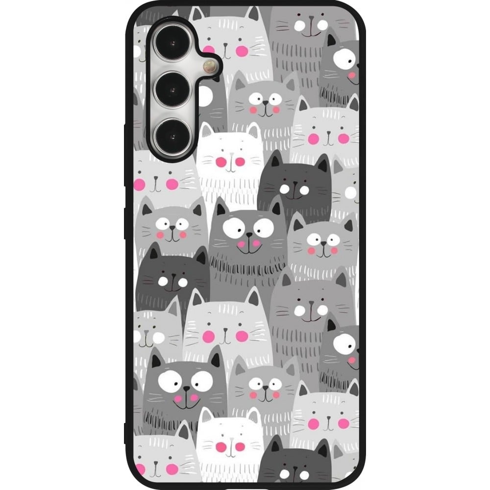 Coque Samsung Galaxy A54 5G - Silicone rigide noir Chats gris troupeau