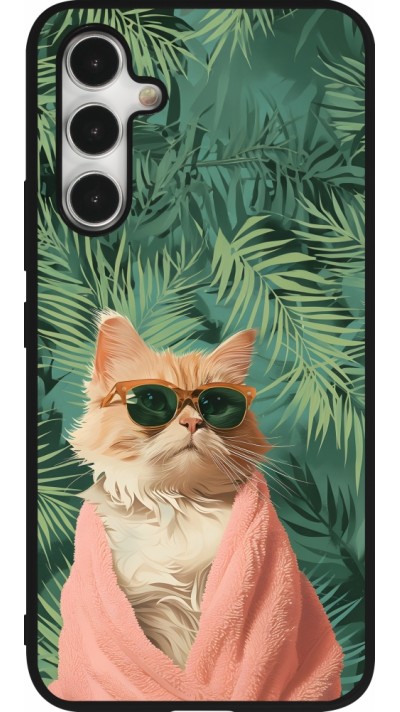 Coque Samsung Galaxy A54 5G - Silicone rigide noir Cat Summer Palms