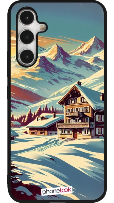 Coque Samsung Galaxy A54 5G - Silicone rigide noir Chalet montagne enneigée