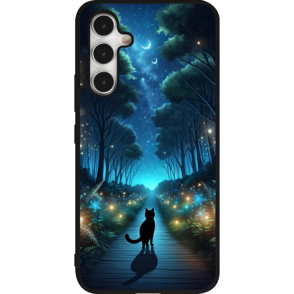 Coque Samsung Galaxy A54 5G - Silicone rigide noir Chat noir promenade