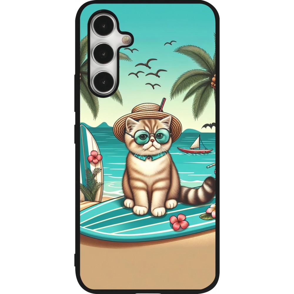 Coque Samsung Galaxy A54 5G - Silicone rigide noir Chat Surf Style