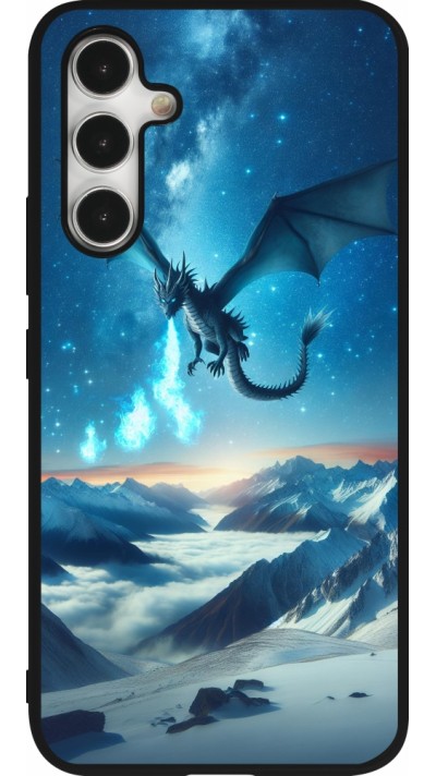 Coque Samsung Galaxy A54 5G - Silicone rigide noir Dragon nocturne montagne