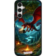 Coque Samsung Galaxy A54 5G - Silicone rigide noir Dragon Volant Forêt Trésor