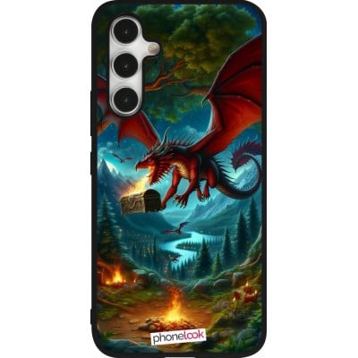 Coque Samsung Galaxy A54 5G - Silicone rigide noir Dragon Volant Forêt Trésor