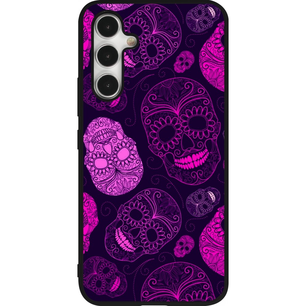 Coque Samsung Galaxy A54 5G - Silicone rigide noir Halloween 2023 pink skulls