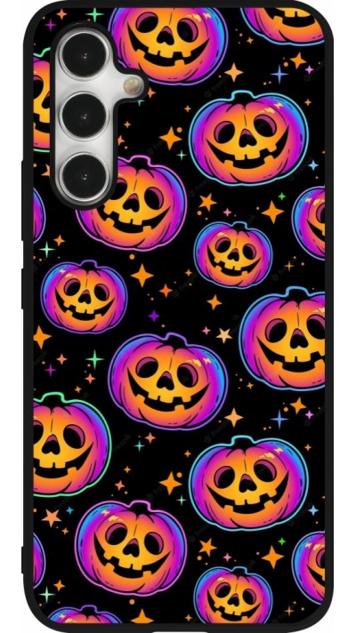 Coque Samsung Galaxy A54 5G - Silicone rigide noir Halloween 2024 rainbow pumpkins