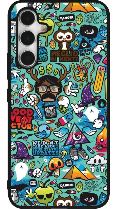 Coque Samsung Galaxy A54 5G - Silicone rigide noir Mixed Cartoons Turquoise