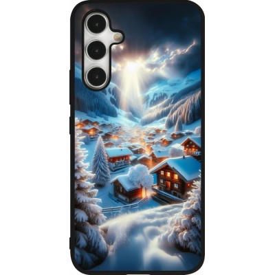 Coque Samsung Galaxy A54 5G - Silicone rigide noir Mont Neige Lumière