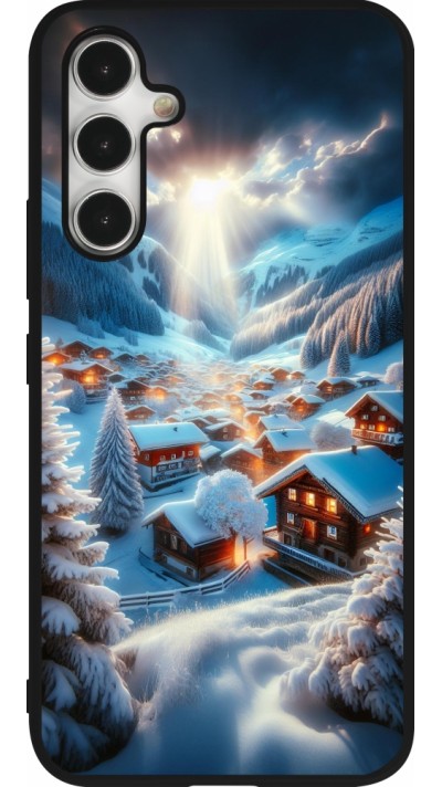 Coque Samsung Galaxy A54 5G - Silicone rigide noir Mont Neige Lumière