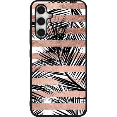 Coque Samsung Galaxy A54 5G - Silicone rigide noir Palm trees gold stripes