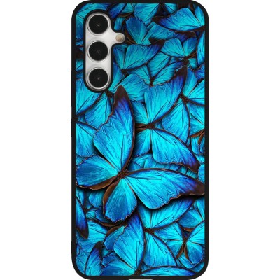 Coque Samsung Galaxy A54 5G - Silicone rigide noir Papillon bleu