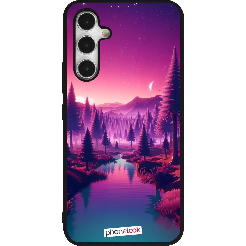 Samsung Galaxy A54 Case Hülle - Silikon schwarz Lila-rosa Landschaft