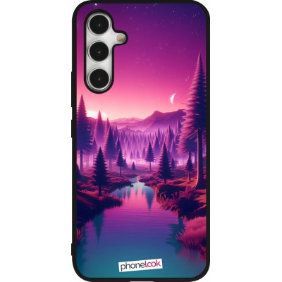 Coque Samsung Galaxy A54 5G - Silicone rigide noir Paysage Violet-Rose