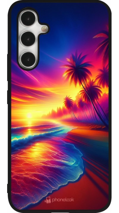 Coque Samsung Galaxy A54 5G - Silicone rigide noir Plage coucher soleil flashy