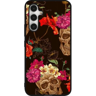 Coque Samsung Galaxy A54 5G - Silicone rigide noir Skulls and flowers