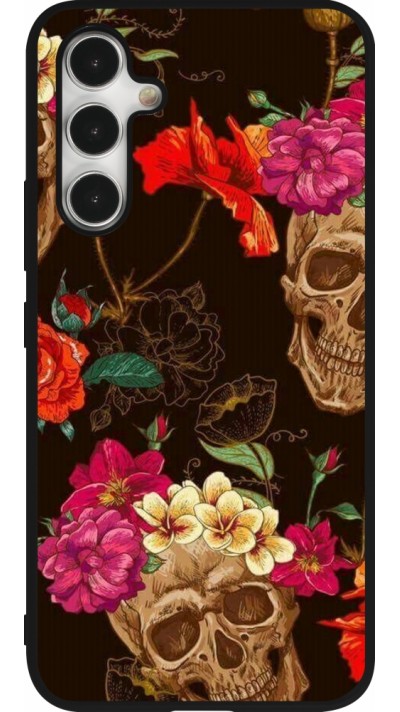 Coque Samsung Galaxy A54 5G - Silicone rigide noir Skulls and flowers