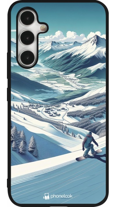 Coque Samsung Galaxy A54 5G - Silicone rigide noir Snowboarder Montagne