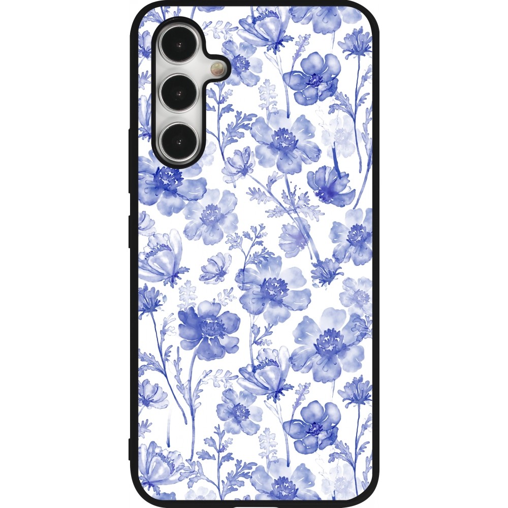 Coque Samsung Galaxy A54 5G - Silicone rigide noir Spring 23 watercolor blue flowers