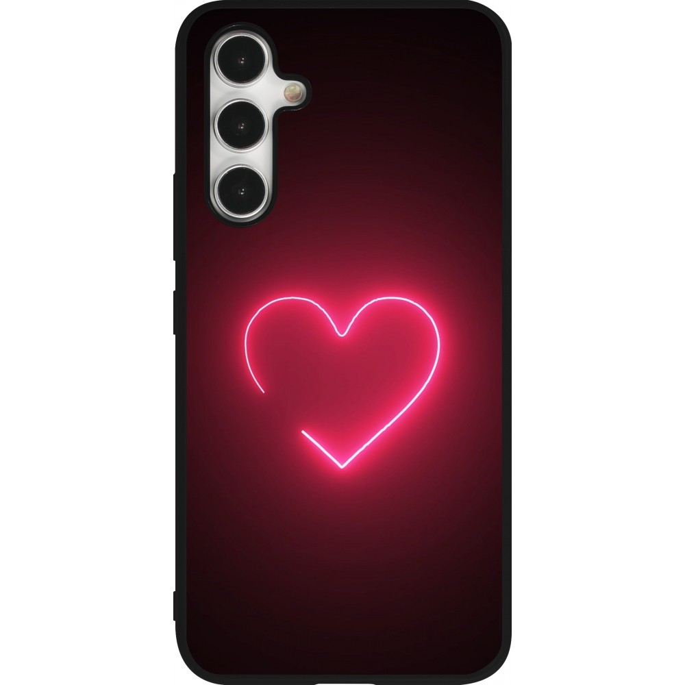 Coque Samsung Galaxy A54 5G - Silicone rigide noir Valentine 2023 single neon heart