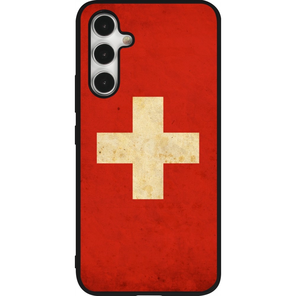 Coque Samsung Galaxy A54 5G - Silicone rigide noir Vintage Flag SWISS