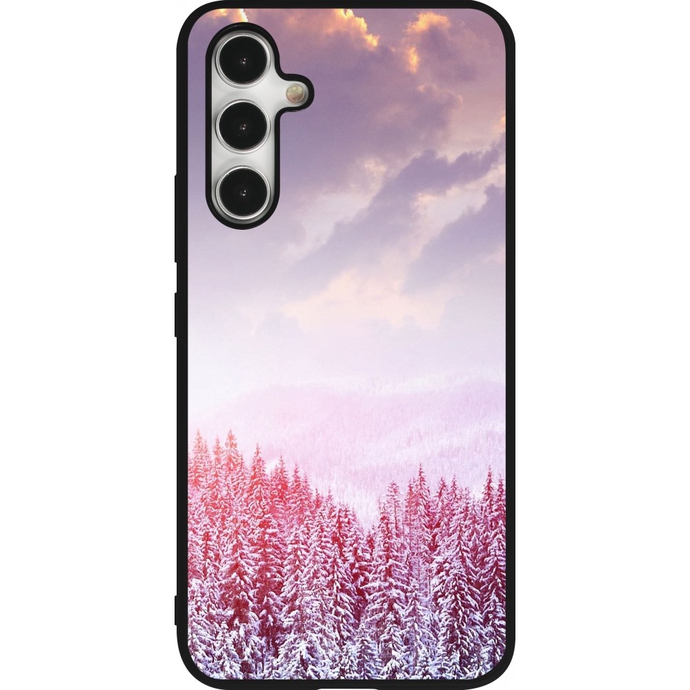 Coque Samsung Galaxy A54 5G - Silicone rigide noir Winter 22 Pink Forest