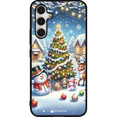 Coque Samsung Galaxy A54 5G - Silicone rigide noir Noël 2023 bonhomme de neige et sapin