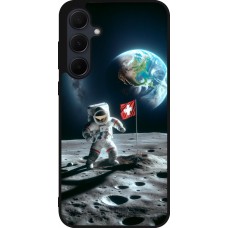 Coque Samsung Galaxy A55 5G - Silicone rigide noir Astro Suisse sur lune