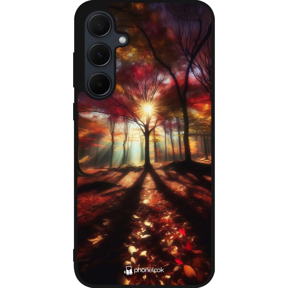 Coque Samsung Galaxy A55 5G - Silicone rigide noir Automne doré glare