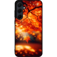 Coque Samsung Galaxy A55 5G - Silicone rigide noir Automne Magique Orange