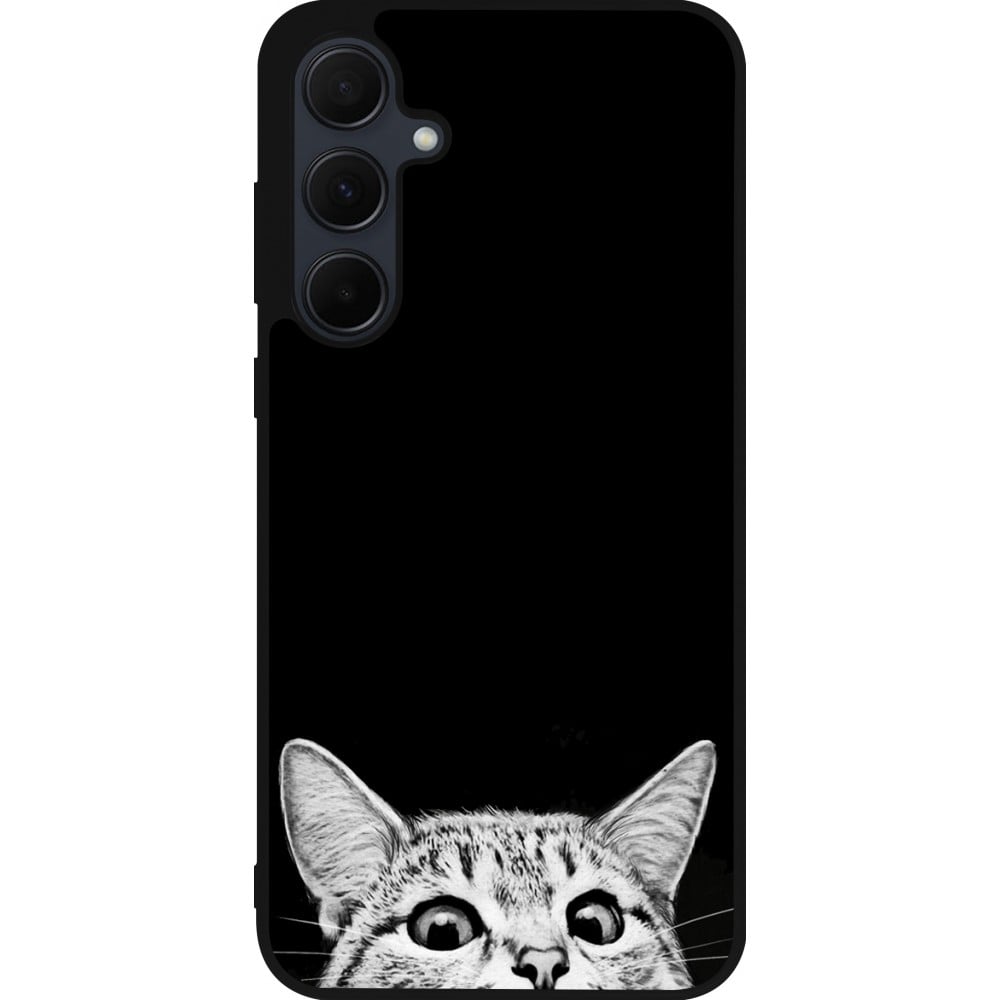 Coque Samsung Galaxy A55 5G - Silicone rigide noir Cat Looking Up Black