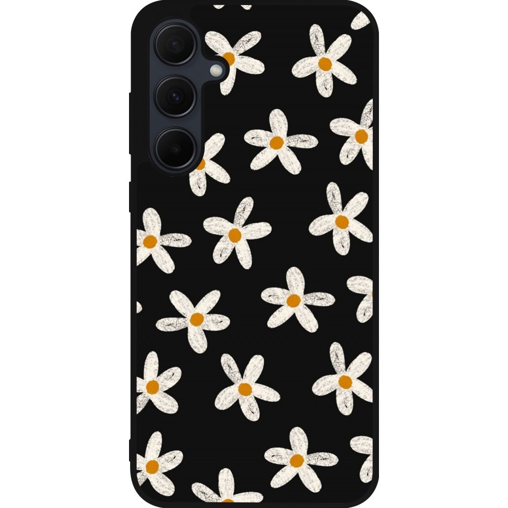 Coque Samsung Galaxy A55 5G - Silicone rigide noir Easter 2024 white on black flower