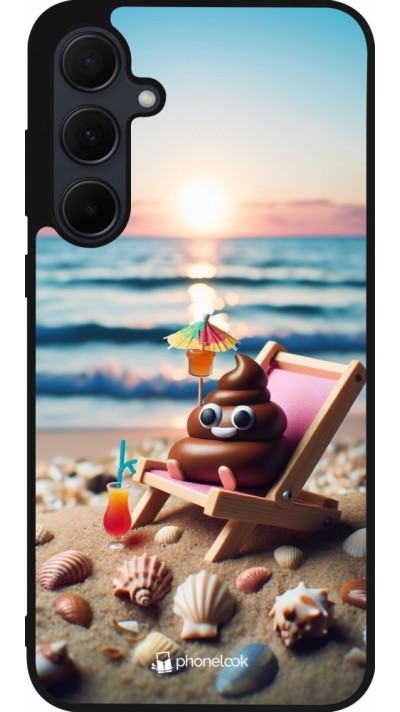 Samsung Galaxy A55 5G Case Hülle - Silikon schwarz Kackhaufen Emoji auf Liegestuhl