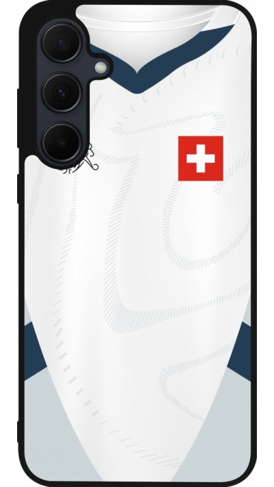 Coque Samsung Galaxy A55 5G - Silicone rigide noir Maillot de football Suisse Extérieur personnalisable