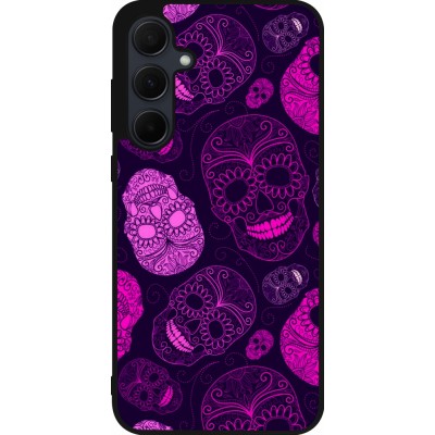 Coque Samsung Galaxy A55 5G - Silicone rigide noir Halloween 2023 pink skulls