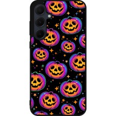 Coque Samsung Galaxy A55 5G - Silicone rigide noir Halloween 2024 rainbow pumpkins