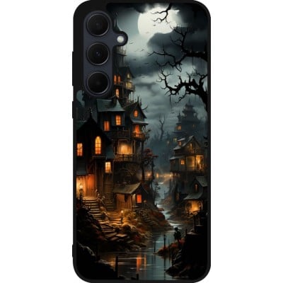 Coque Samsung Galaxy A55 5G - Silicone rigide noir Halloween 2024 scary town