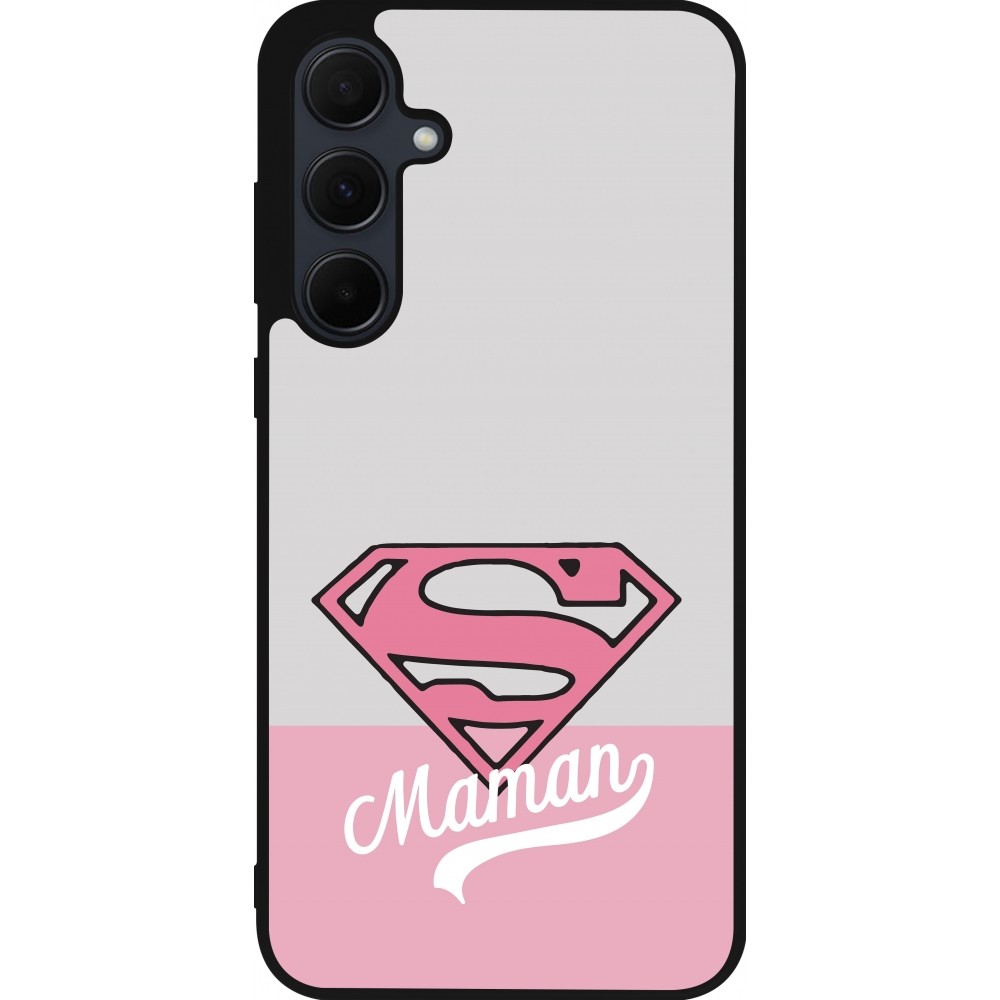 Coque Samsung Galaxy A55 5G - Silicone rigide noir Mom 2024 Super hero maman