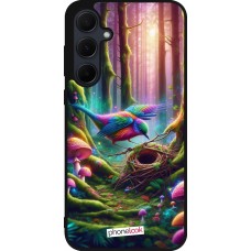 Coque Samsung Galaxy A55 5G - Silicone rigide noir Oiseau Nid Forêt