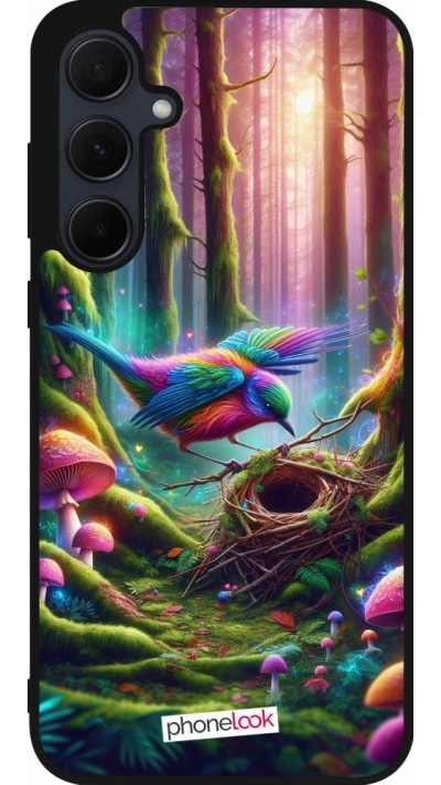 Coque Samsung Galaxy A55 5G - Silicone rigide noir Oiseau Nid Forêt