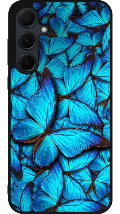 Coque Samsung Galaxy A55 5G - Silicone rigide noir Papillon bleu