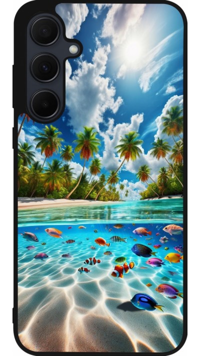 Coque Samsung Galaxy A55 5G - Silicone rigide noir Plage Paradis