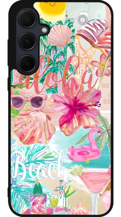 Coque Samsung Galaxy A55 5G - Silicone rigide noir Preppy Collage Aloha