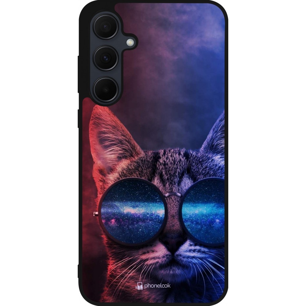 Coque Samsung Galaxy A55 5G - Silicone rigide noir Red Blue Cat Glasses