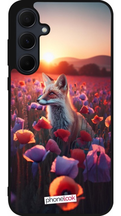 Coque Samsung Galaxy A55 5G - Silicone rigide noir Renard pourpre au crépuscule