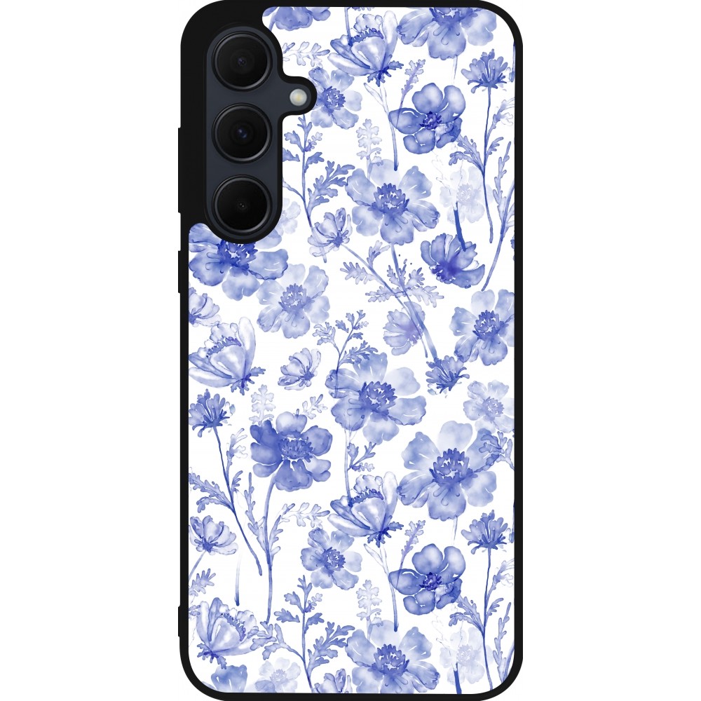 Samsung Galaxy A55 5G Case Hülle - Silikon schwarz Spring 23 watercolor blue flowers