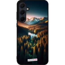 Samsung Galaxy A55 5G Case Hülle - Silikon schwarz Sonnenuntergang Waldsee