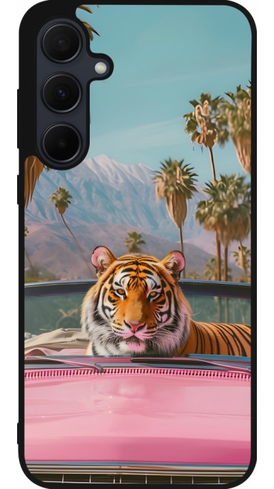 Coque Samsung Galaxy A55 5G - Silicone rigide noir Tigre voiture rose