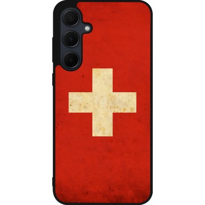 Samsung Galaxy A55 5G Case Hülle - Silikon schwarz Vintage Flag SWISS